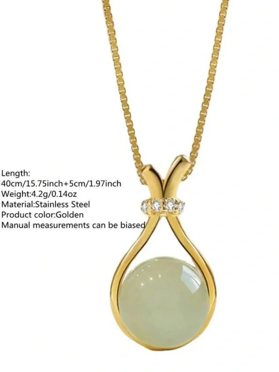 Gold Jade Pendant Necklace with Clear Crystal Accent - Green R 430 - Picture 4 of 5